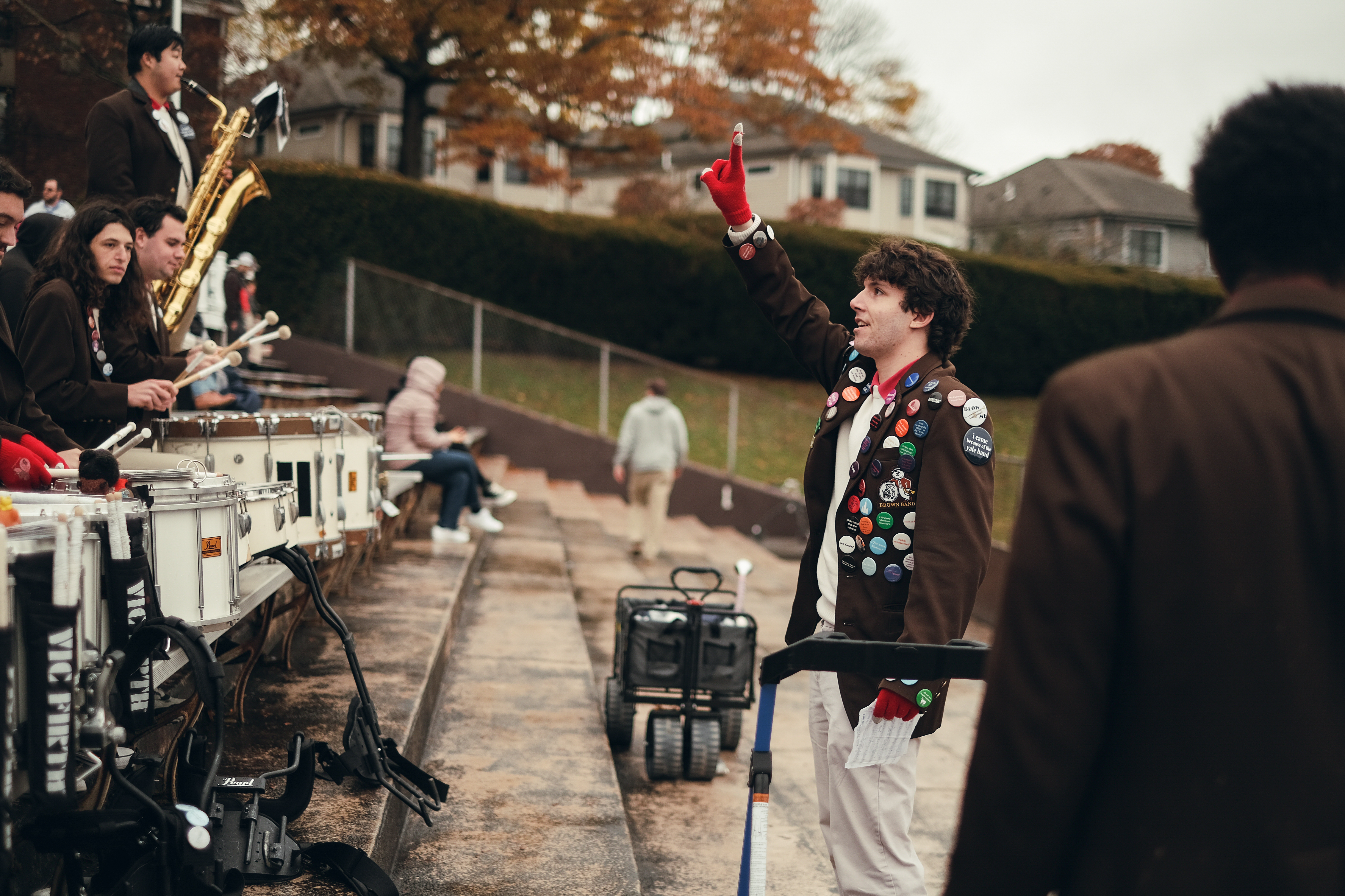 A bandie conducts the band.